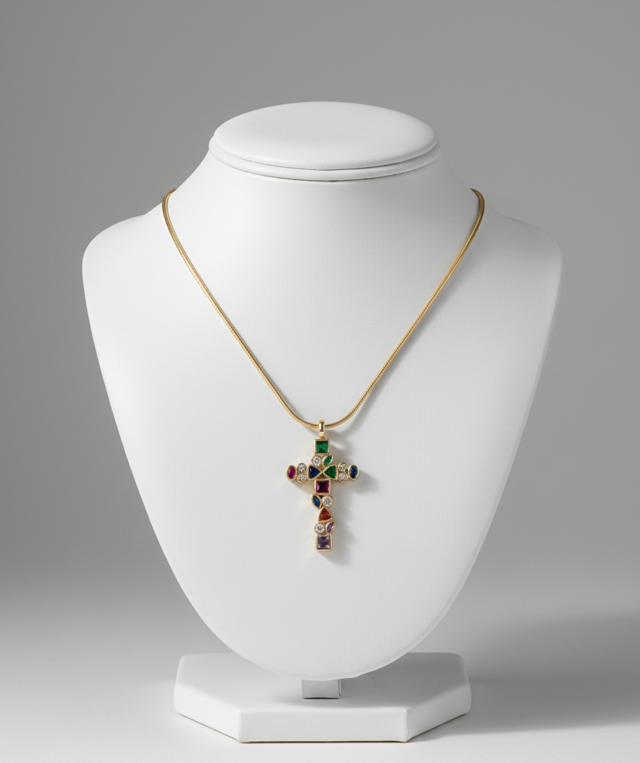 Collar Cruz Multicolor - Baño en Oro 18K