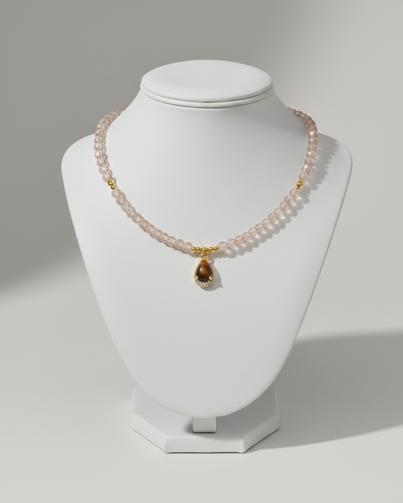 Collar Ojo de Tigre & Cristales - Bañado en Oro 18K