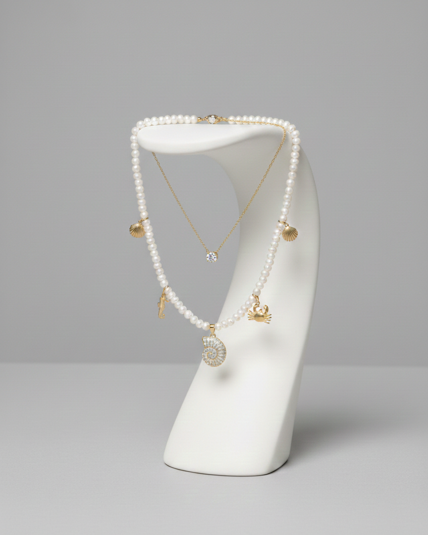 Set Collar Perlas de Rios & Punto de Luz - Bañado en Oro 18K