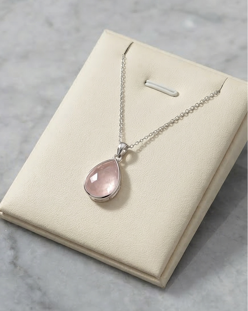Collar Gota Cuarzo Rosa 925