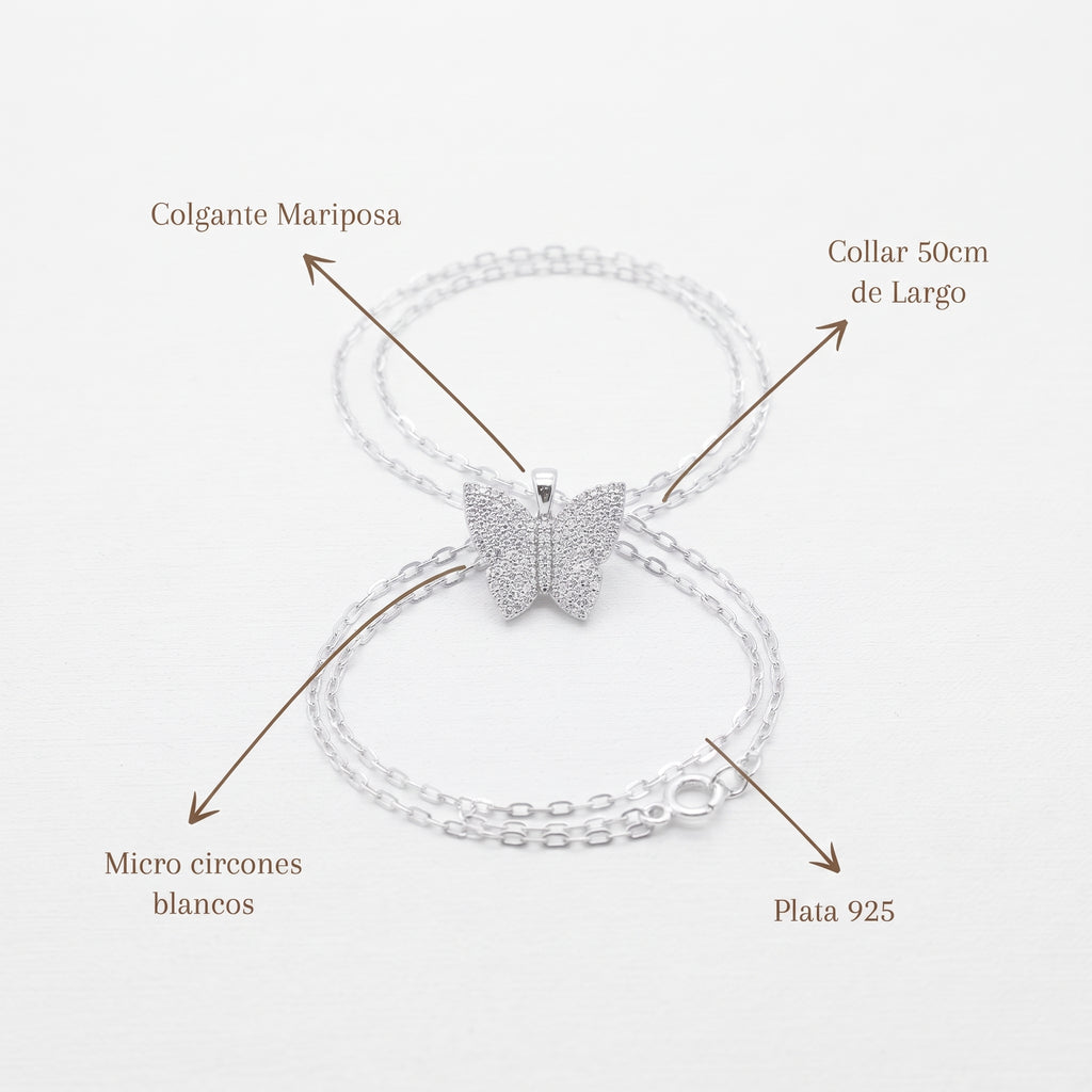 Collar Mariposa Plata 925 con Micro Circones Blancos | Mare Rosato