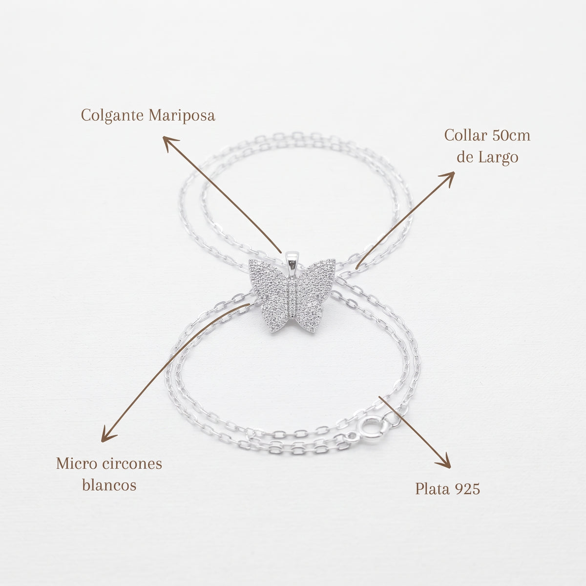 Collar Mariposa Plata 925 con Micro Circones Blancos | Mare Rosato
