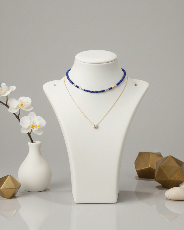 Set Collar Cristales color Zafiro & Punto de Luz - Bañado en Oro 18K