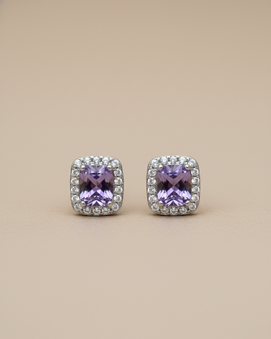 Aros Plata 925 Cuadrados circón Amatista