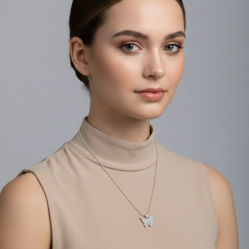 Collar Plata 925 Mariposas micro circones Blancos, joyería Mare Rosato