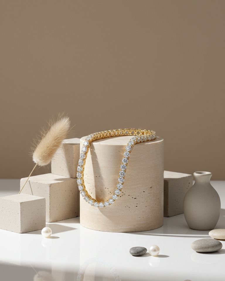 Detalle de micro circones blancos en pulsera bañada en oro 18K