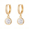 Argollas Punto de Luz | Argollas Baño Oro 18K con Micro Circones y Colgante Punto de Luz Blanco