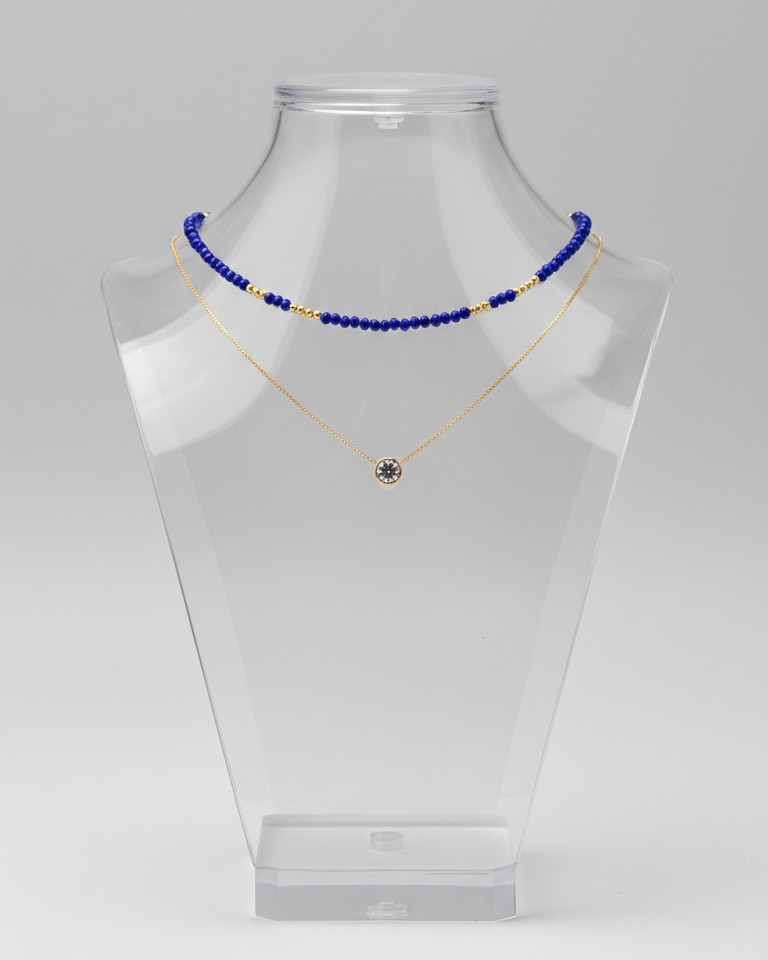 Set Collar Cristales color Zafiro & Punto de Luz - Bañado en Oro 18K