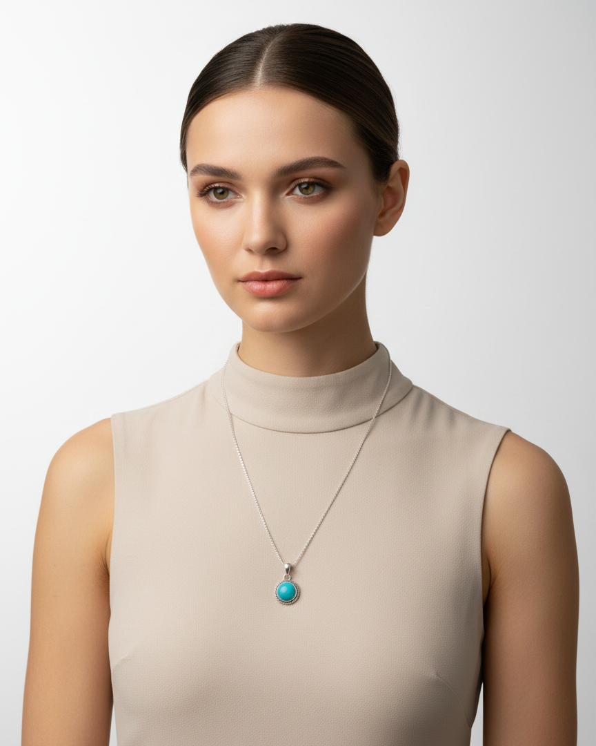 Collar Plata 925 Piedra Calcedonia Azul