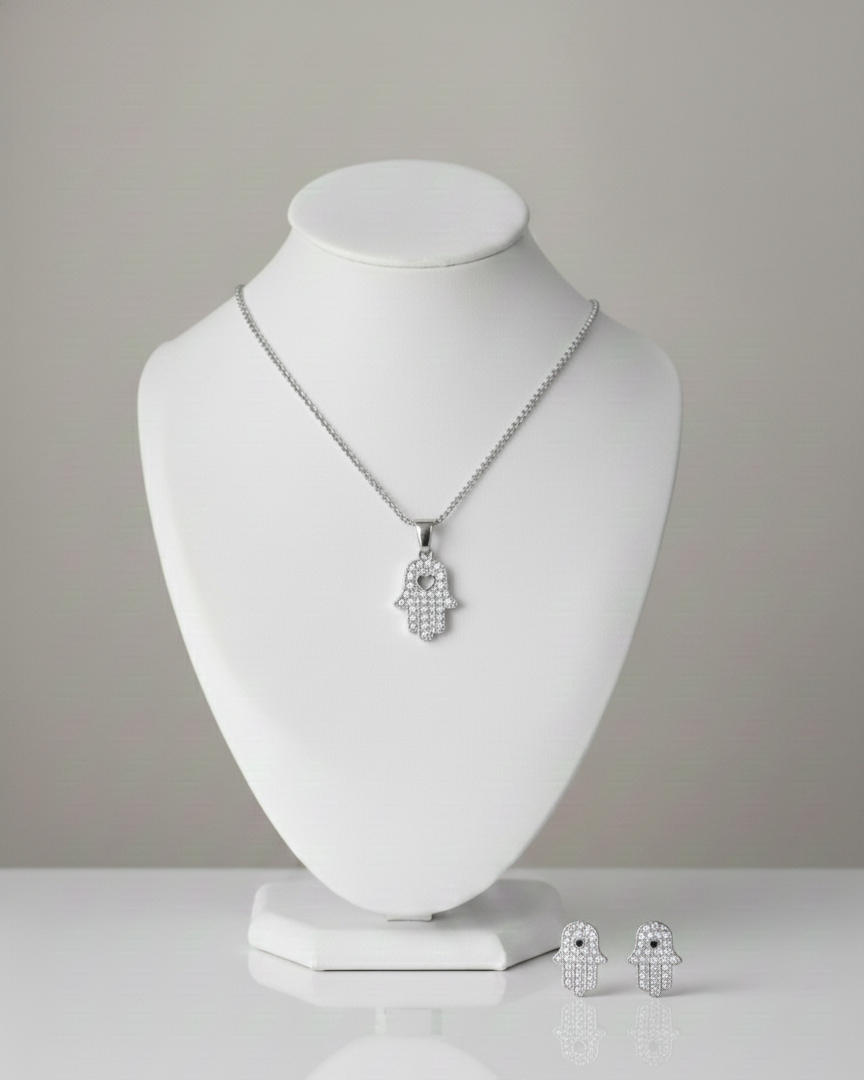 Set Plata 925 Mano de Fatima - Collar y Aros