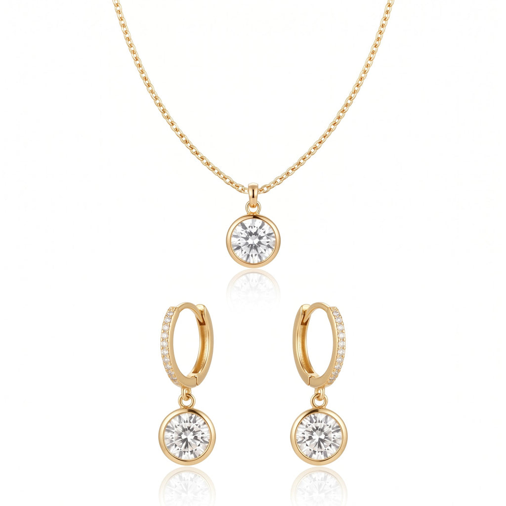 Set Punto de Luz | Collar y Argollas Baño Oro 18K con Punto de Luz Blanco y Micro Circones