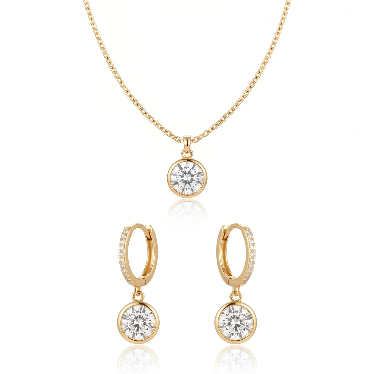 Set Punto de Luz | Collar y Argollas Baño Oro 18K con Punto de Luz Blanco y Micro Circones