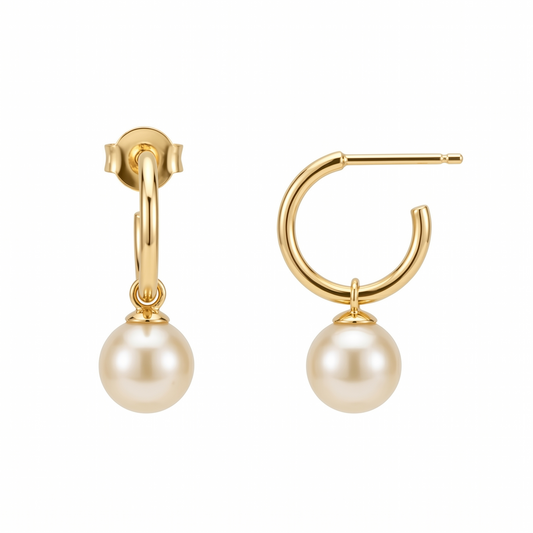 Aros Perlas de Mallorca enchapados en Oro de 18K Semi Argollas 10mm