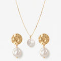 Set Marfil | Collar y Aros Baño Oro 18K con Perla Barroca Plana Blanca