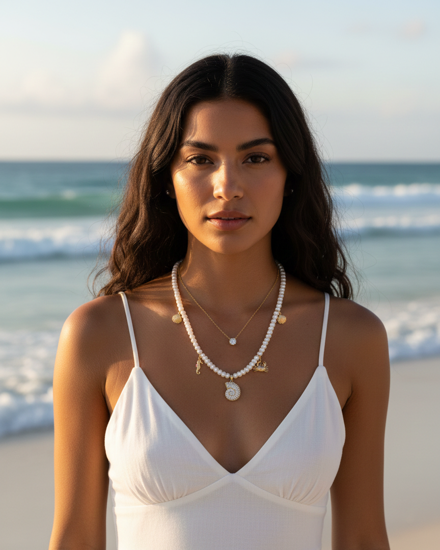 Set Collar Perlas de Rios & Punto de Luz - Bañado en Oro 18K