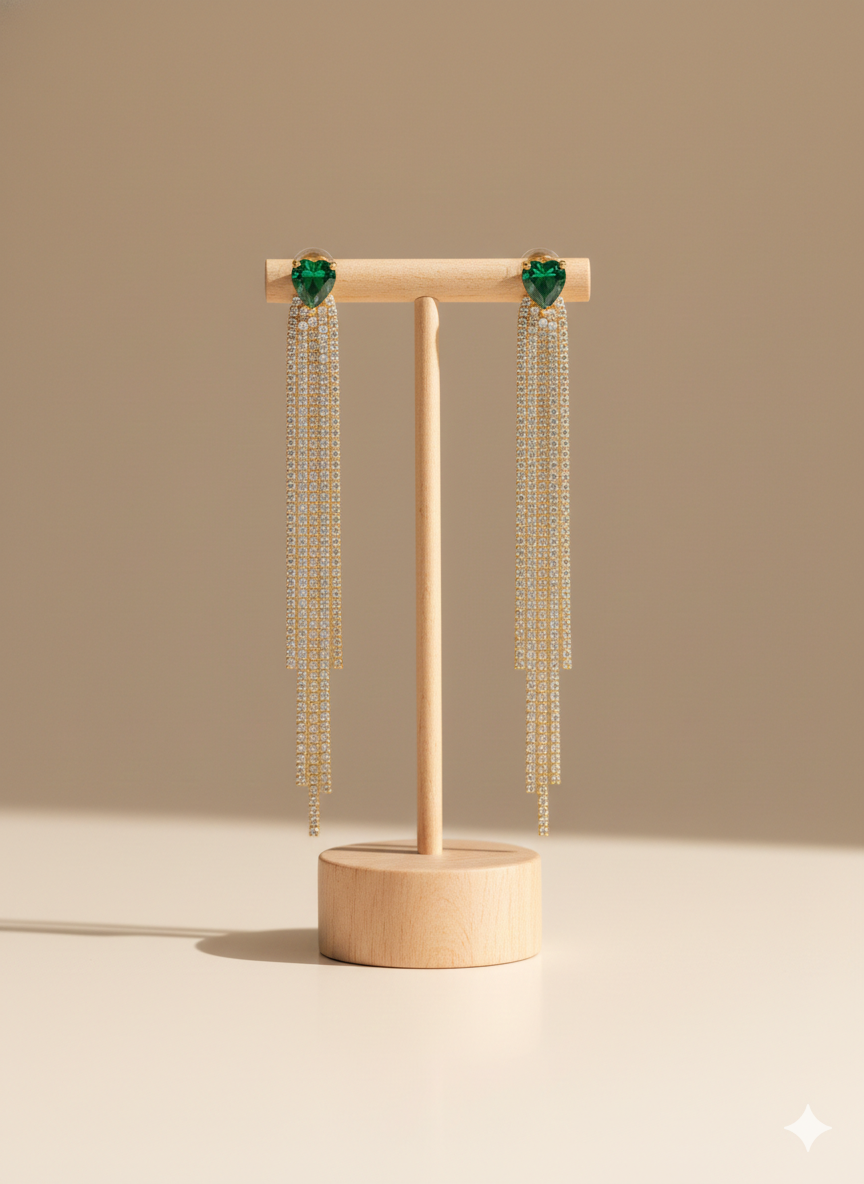 Aros Bañado en Oro 18K - Largos con corazon esmeralda