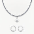 Set Estrella | Collar de Cristales Austriacos Plateados con Estrella de 8 Puntas y Argollas