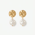 Aros Marfil | Aros Colgantes Baño Oro 18K con Perla Barroca Plana Blanca