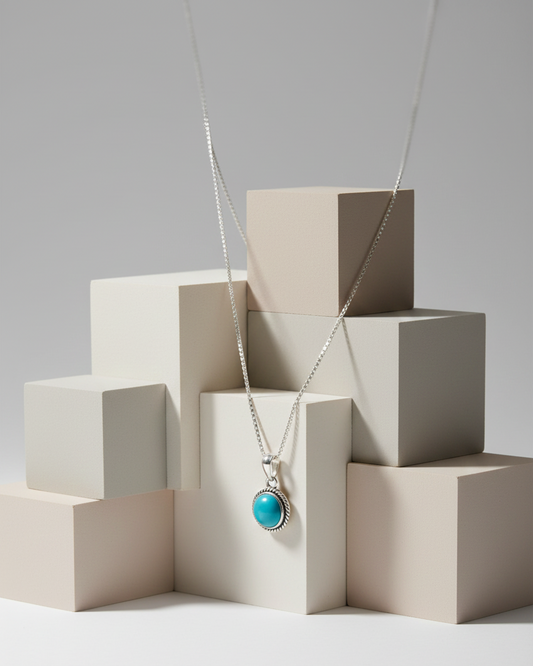 Collar Plata 925 Piedra Calcedonia Azul