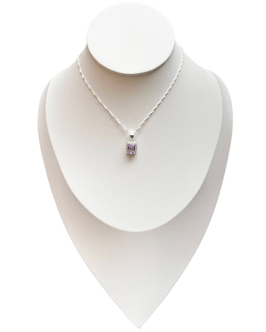 Collar Plata 925 Cuadrado Circón Amatista