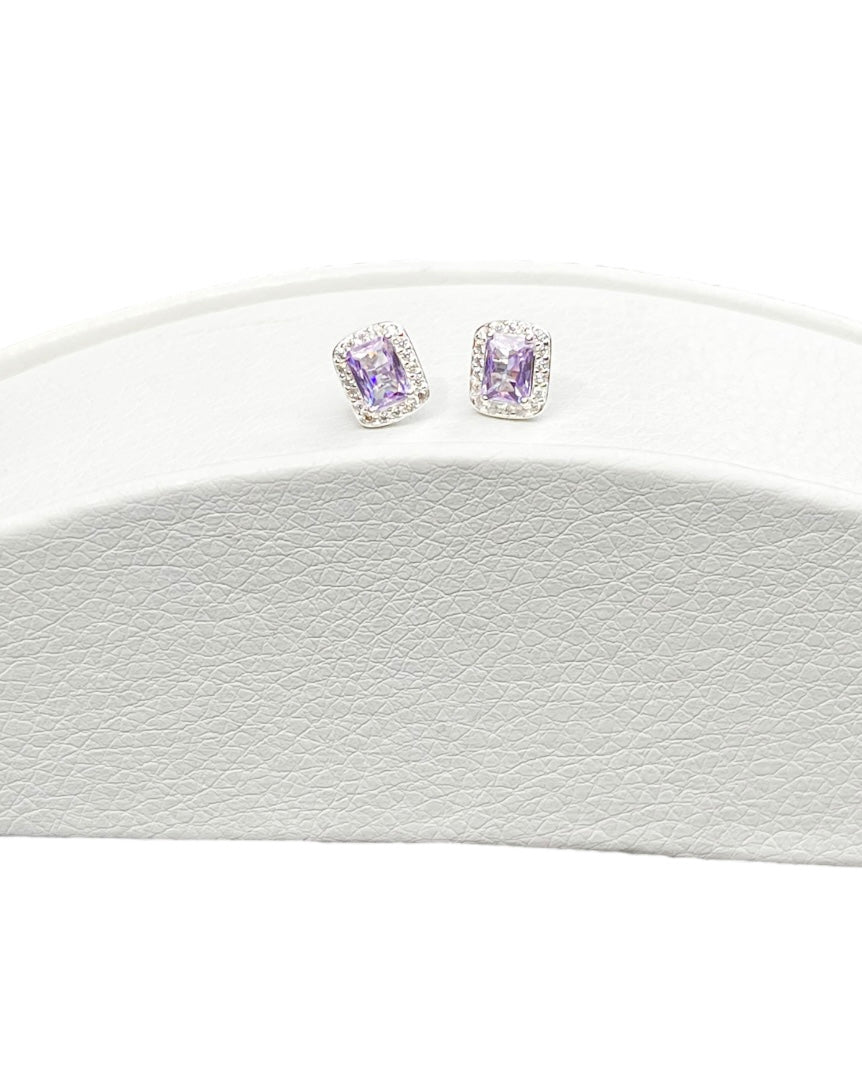 Aros Plata 925 Cuadrados circón Amatista