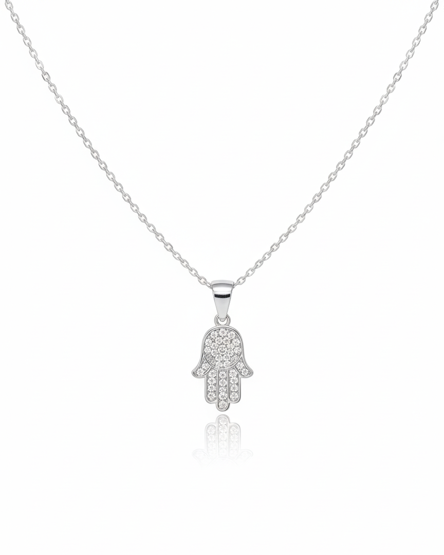 Collar Mano de Fátima con circón Blanco