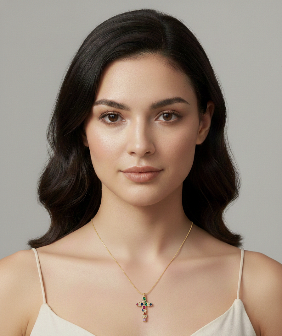 Collar Cruz Multicolor - Baño en Oro 18K