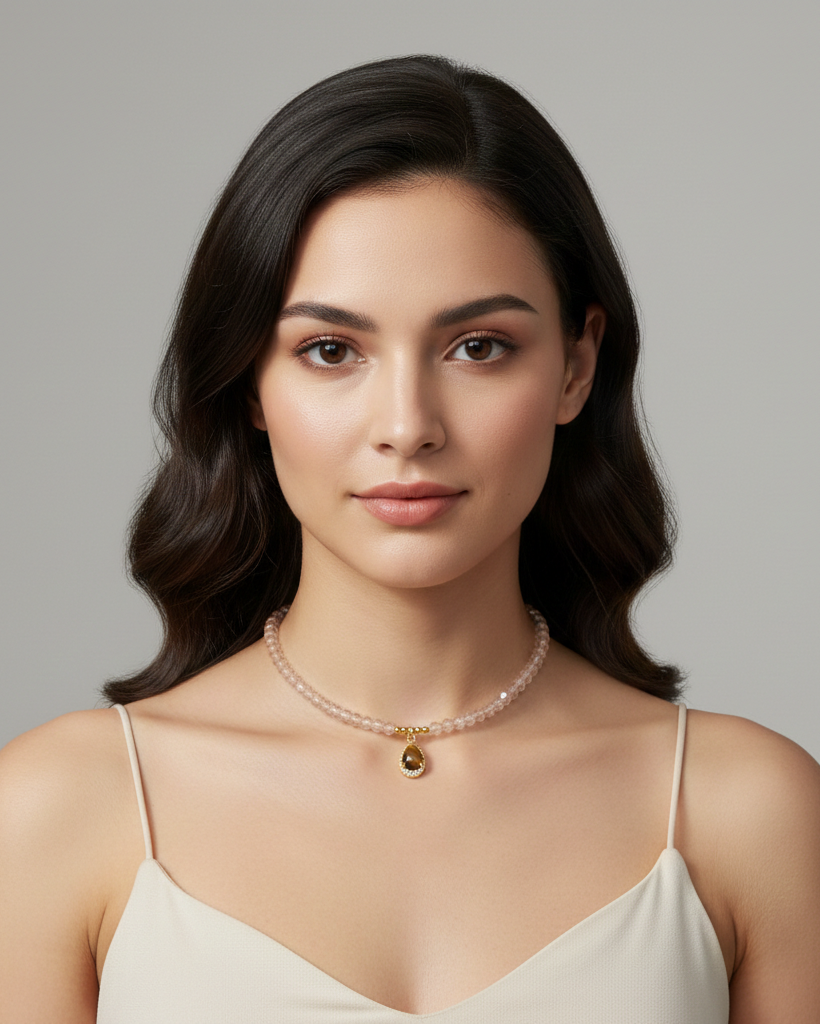 Collar Ojo de Tigre & Cristales - Bañado en Oro 18K