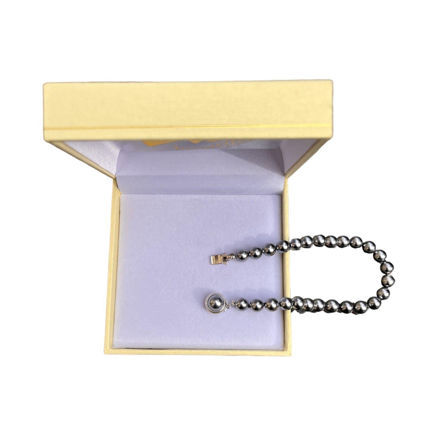 Pulsera de Perlas Gris Broche Bañado en Rodio, joyería Mare Rosato