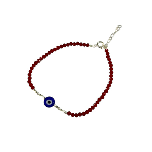 Pulsera Plata 925 Ojo Turco Azul con Cristales color Rubí