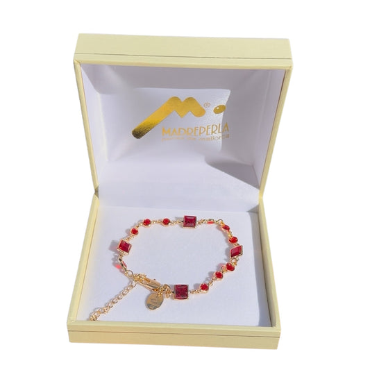 Pulseras Swarovski 18cm Cuadrada Rubi