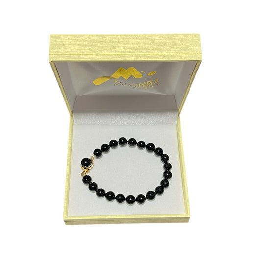 Pulsera de Perlas Negras Broche Bañado en Oro 18K