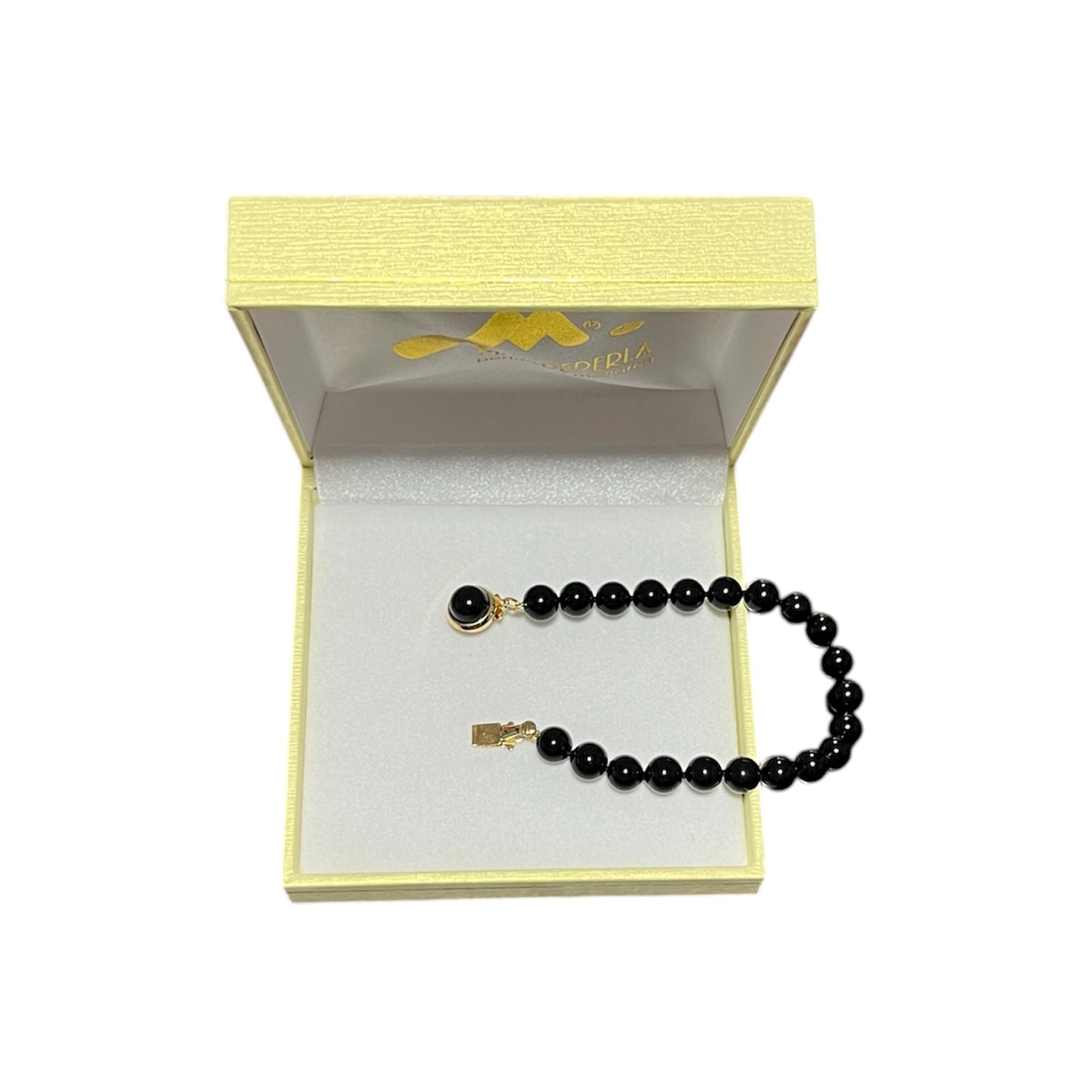 Pulsera de Perlas Negras Broche Bañado en Oro 18K, joyería Mare Rosato