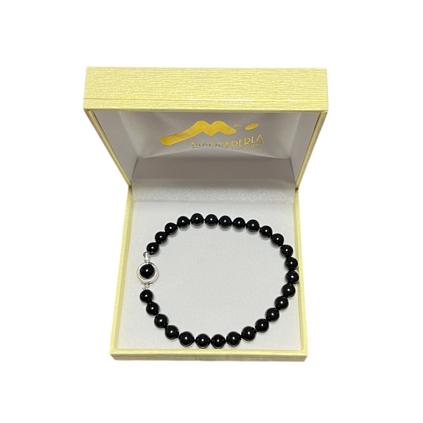 Pulsera de Perlas Negras Broche Enchapado en Rodio, joyería Mare Rosato