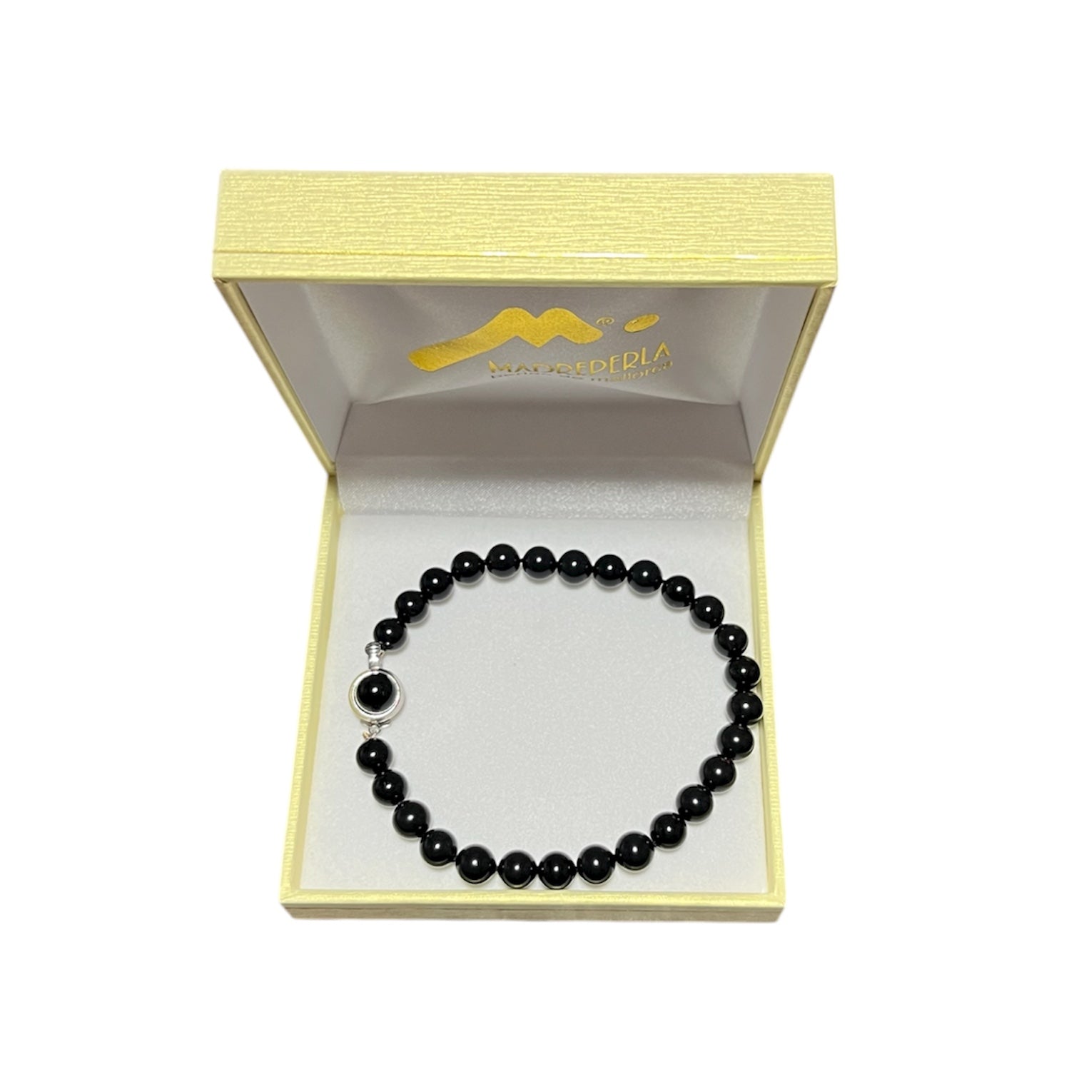 Pulsera de Perlas Negras Broche Enchapado en Rodio, joyería Mare Rosato