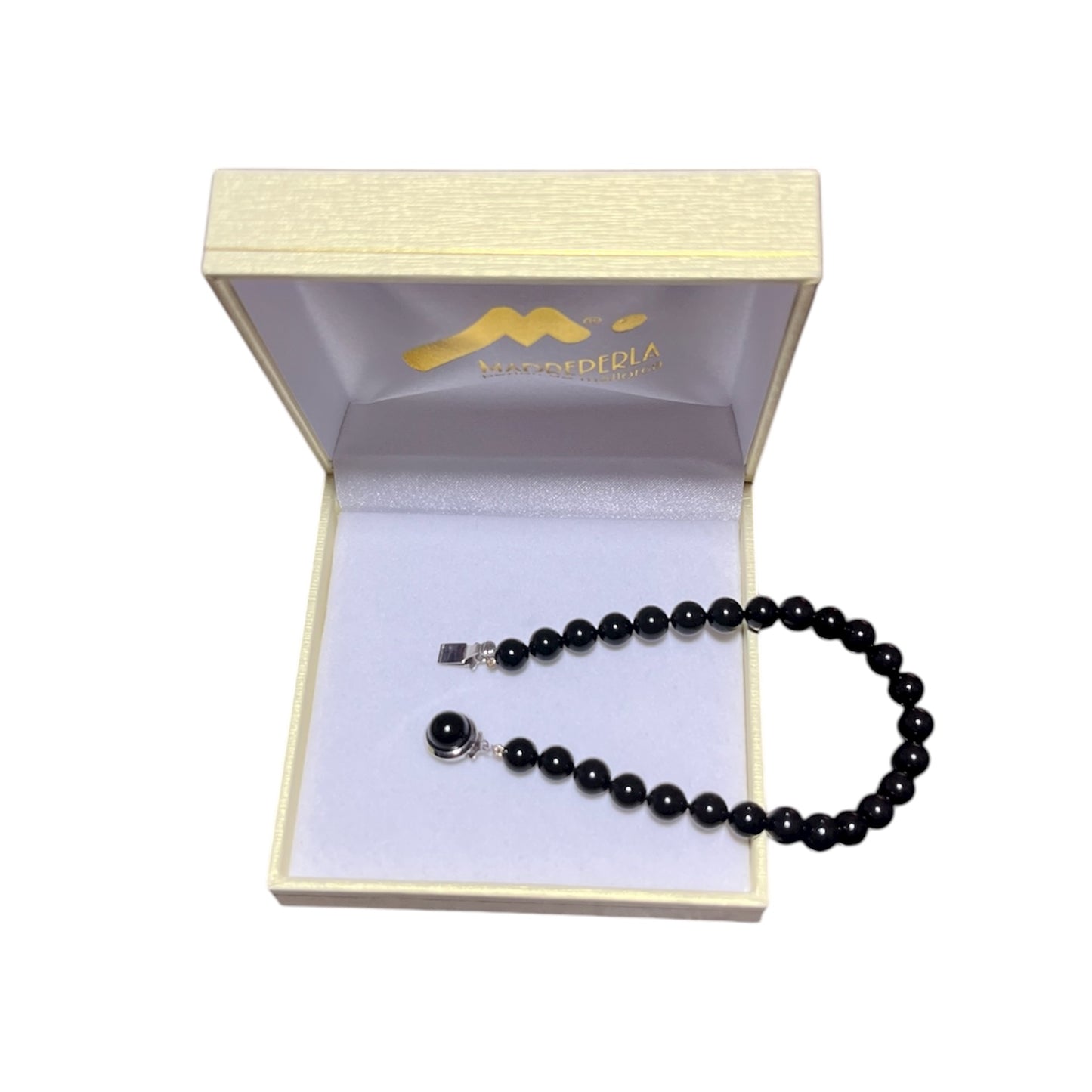 Pulsera de Perlas Negras Broche Enchapado en Rodio, joyería Mare Rosato