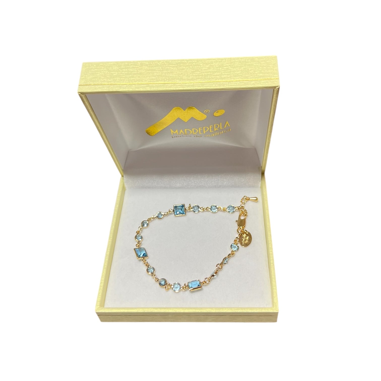 Pulseras Swarovski 18cm Cuadrado Turquesa, joyería Mare Rosato