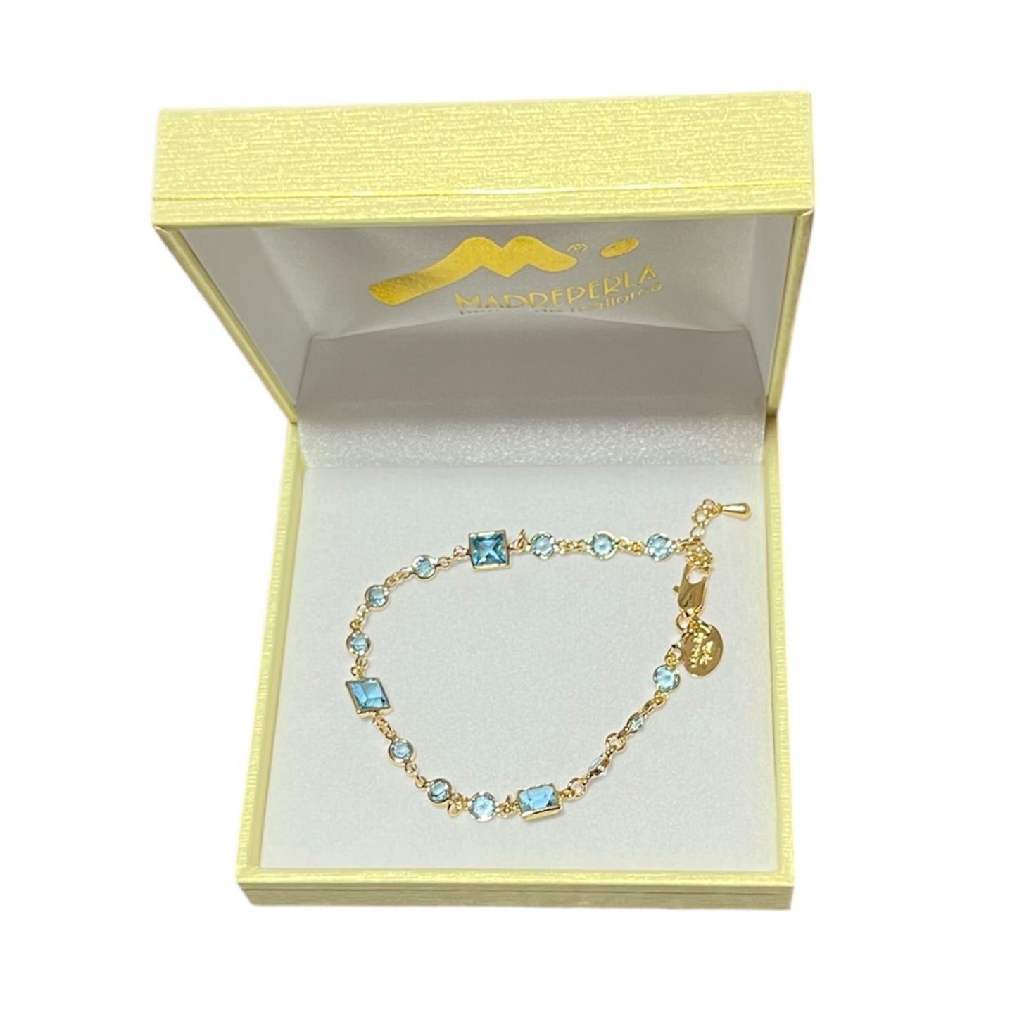 Pulseras Swarovski 18cm Cuadrado Turquesa, joyería Mare Rosato