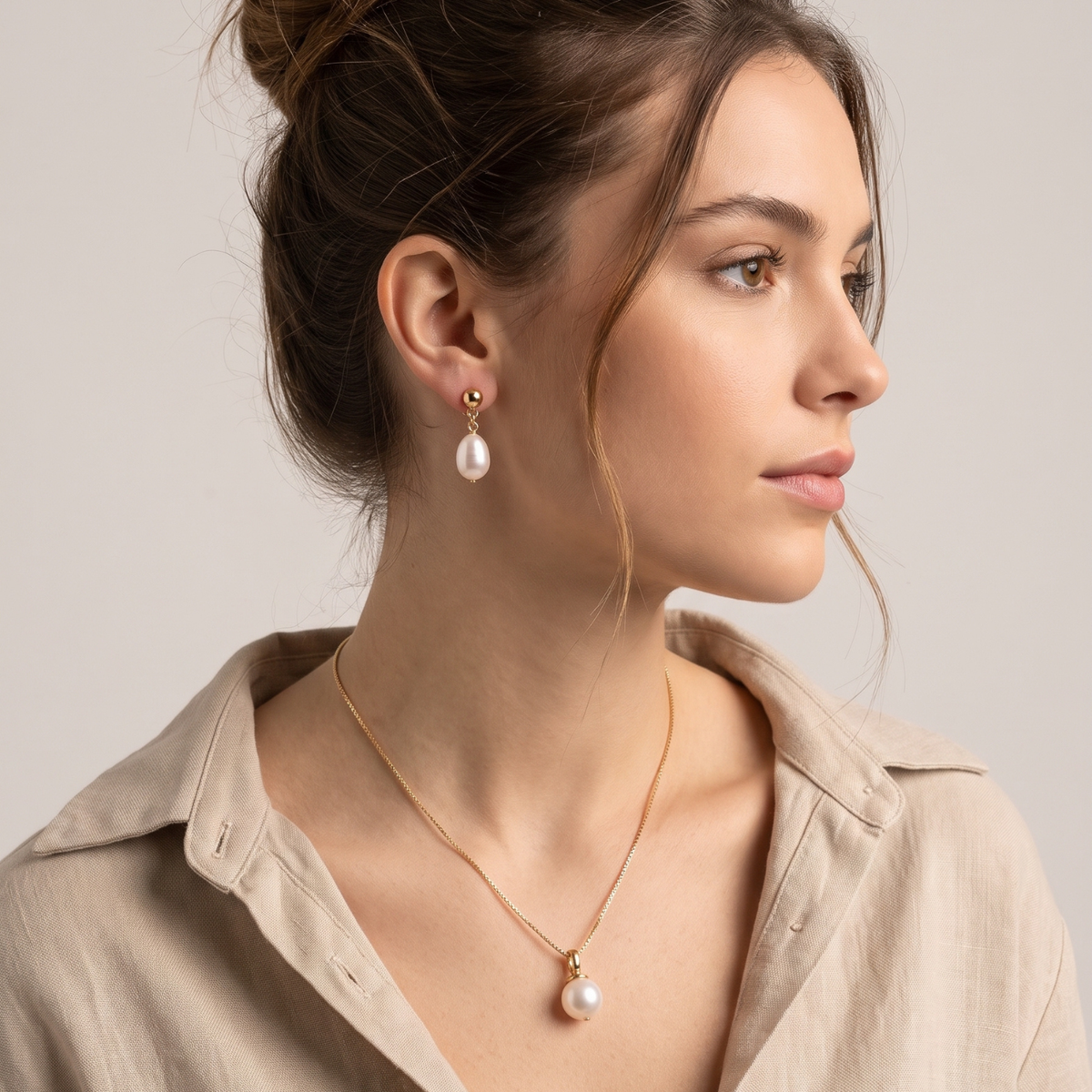 Set Bianca Dúo | Collar Bianca y Aros Sienna con Perlas de Río Naturales Baño Oro 18K
