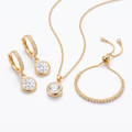 Set Punto de Luz Trío | Collar, Argollas y Pulsera Baño de Oro 18K con Micro Circones Blancos