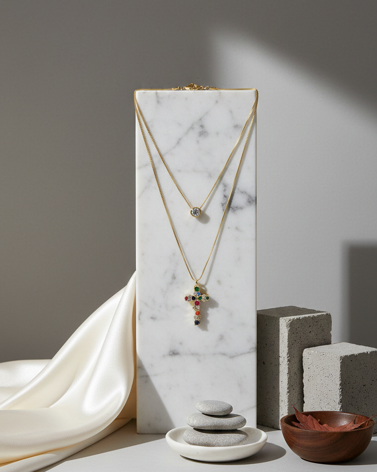 Set Collares Luz & Fè - Baño en Oro 18K, joyería Mare Rosato