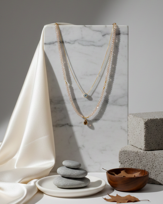 Set Collar Ojo de Tigre & Punto de Luz - Bañado en Oro 18K