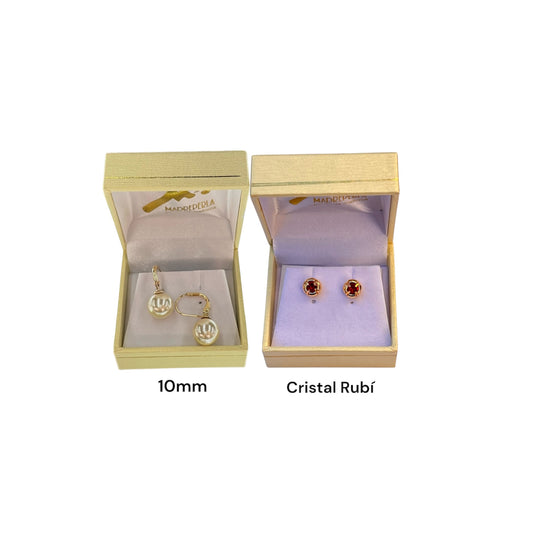 Set  Argollas de Perlas 10mm mas Aros Cristal Swarovski Rubi