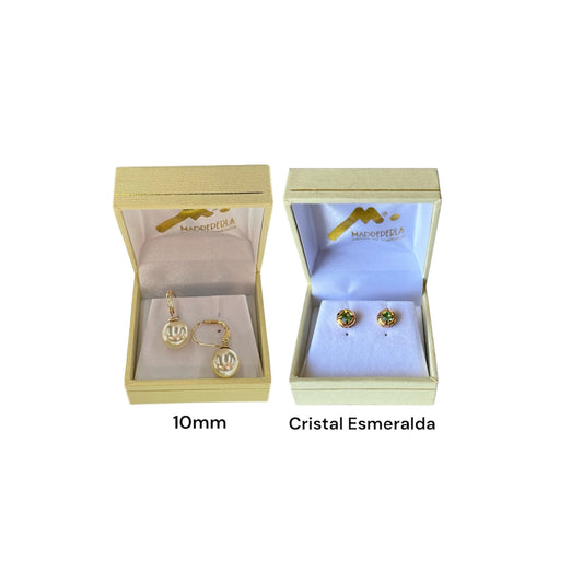 Set  Argollas de Perlas 10mm mas Aros Cristal Swarovski Esmeralda