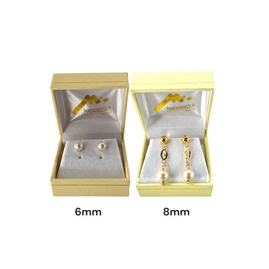 Set Aros Perlas Mallorca Pegados 6mm mas Aros largos Rombo