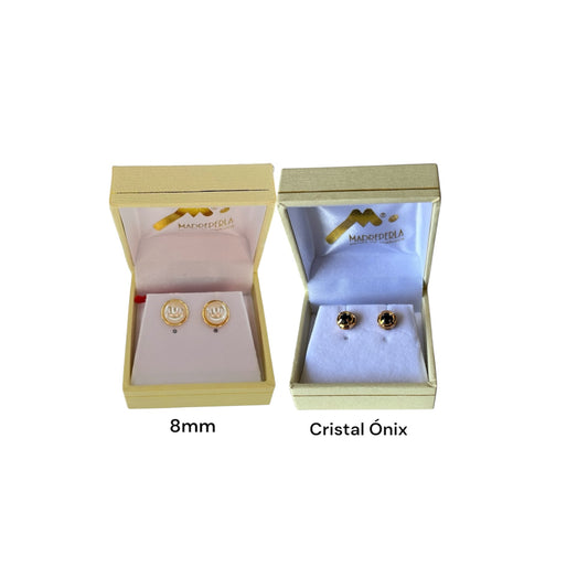 Set  Aros Medias Perlas 8mm mas Aros Cristal Swarovski Onix