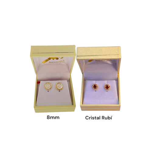 Set  Aros Medias Perlas 8mm mas Aros Cristal Swarovski Rubi