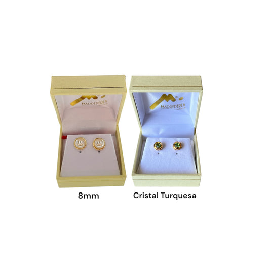 Set  Aros Medias Perlas 8mm mas Aros Cristal Swarovski Turquesa