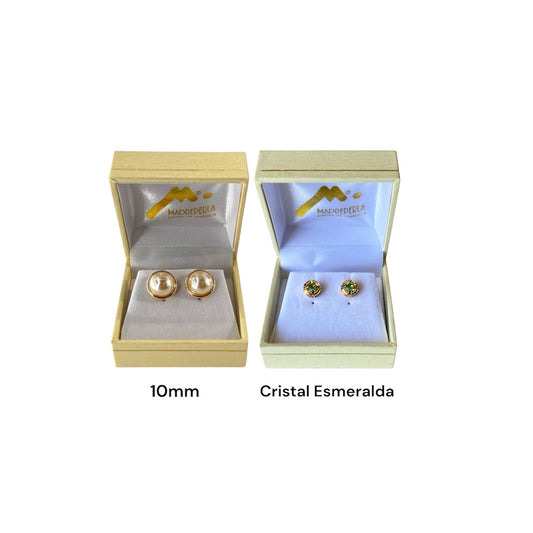 Set  Aros Medias Perlas 10mm mas Aros Cristal Swarovski Esmeralda