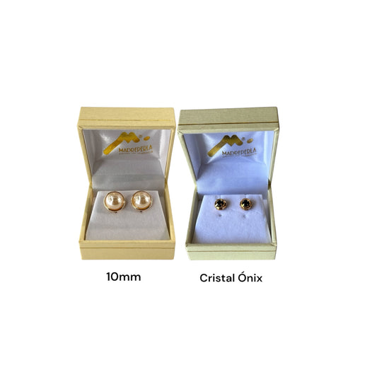 Set  Aros Medias Perlas 10mm mas Aros Cristal Swarovski Onix